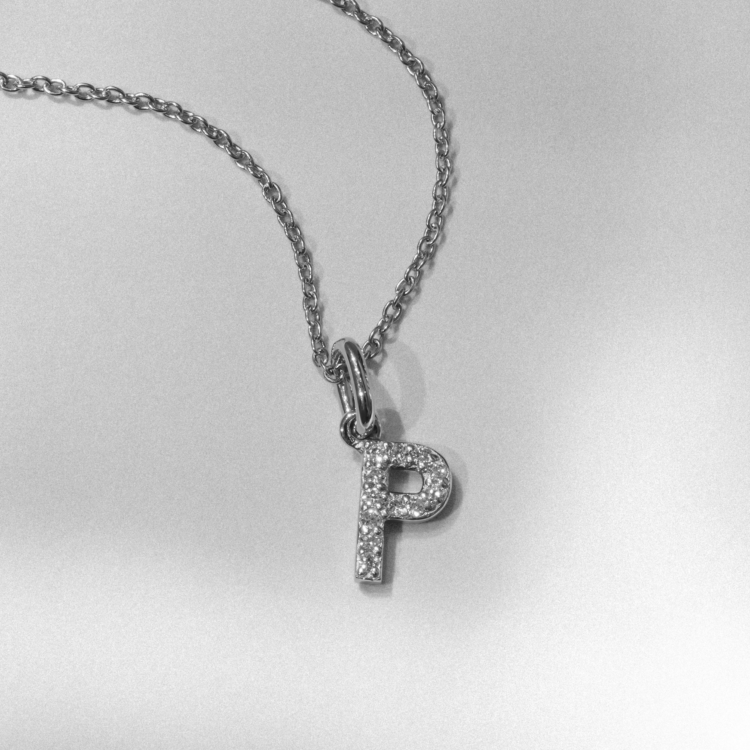 Love Letter Initial P Lab Diamond Necklace set in 925 Sterling Silver